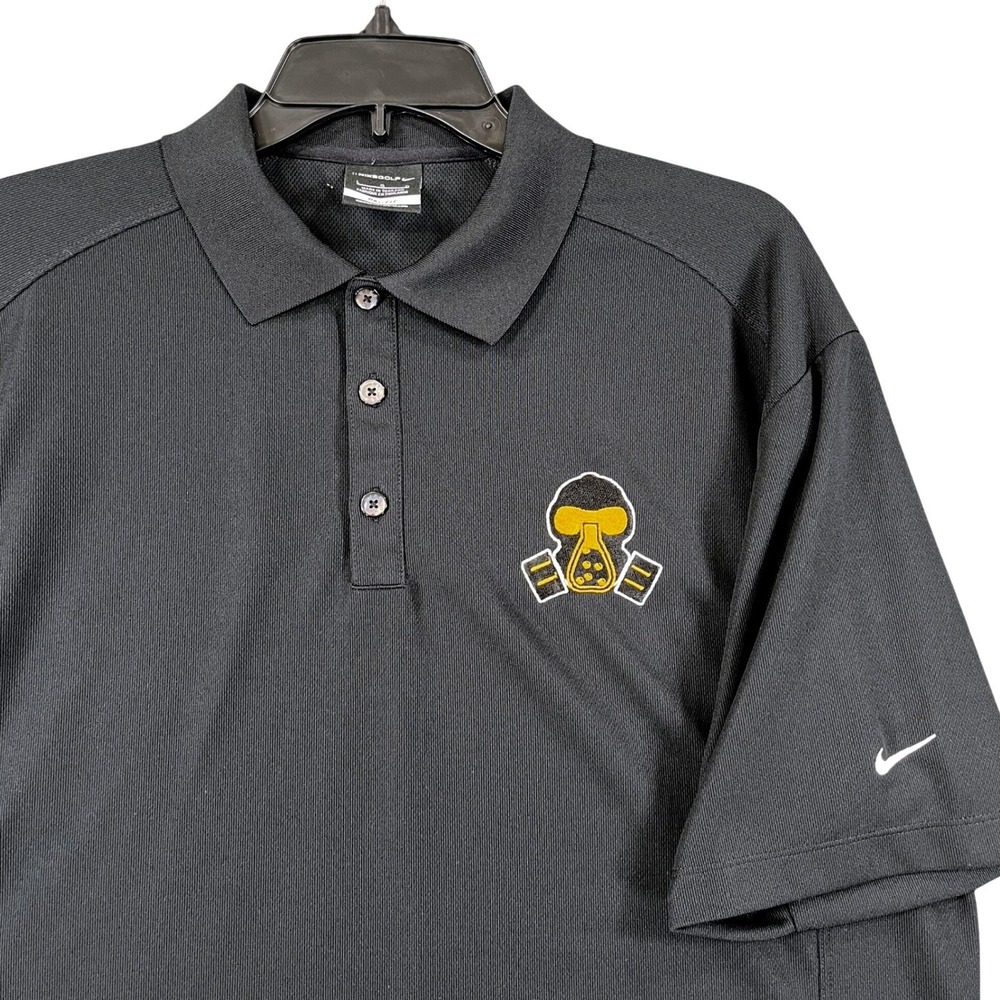 Nike Golf Dri-FIT Performance Polo Mens L Black Gas Mask Beaker Embroidered